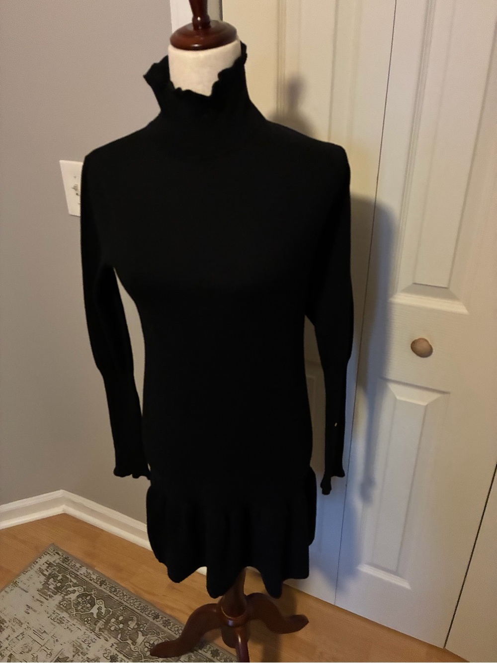 sundays Black Long-Sleeve Turtleneck Ruffle-Hem Dress